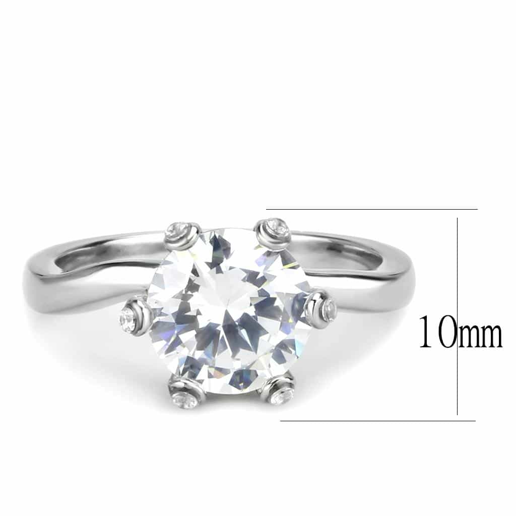 Stainless Steel Silver CZ Round Six Prong Solitaire Ring view 3