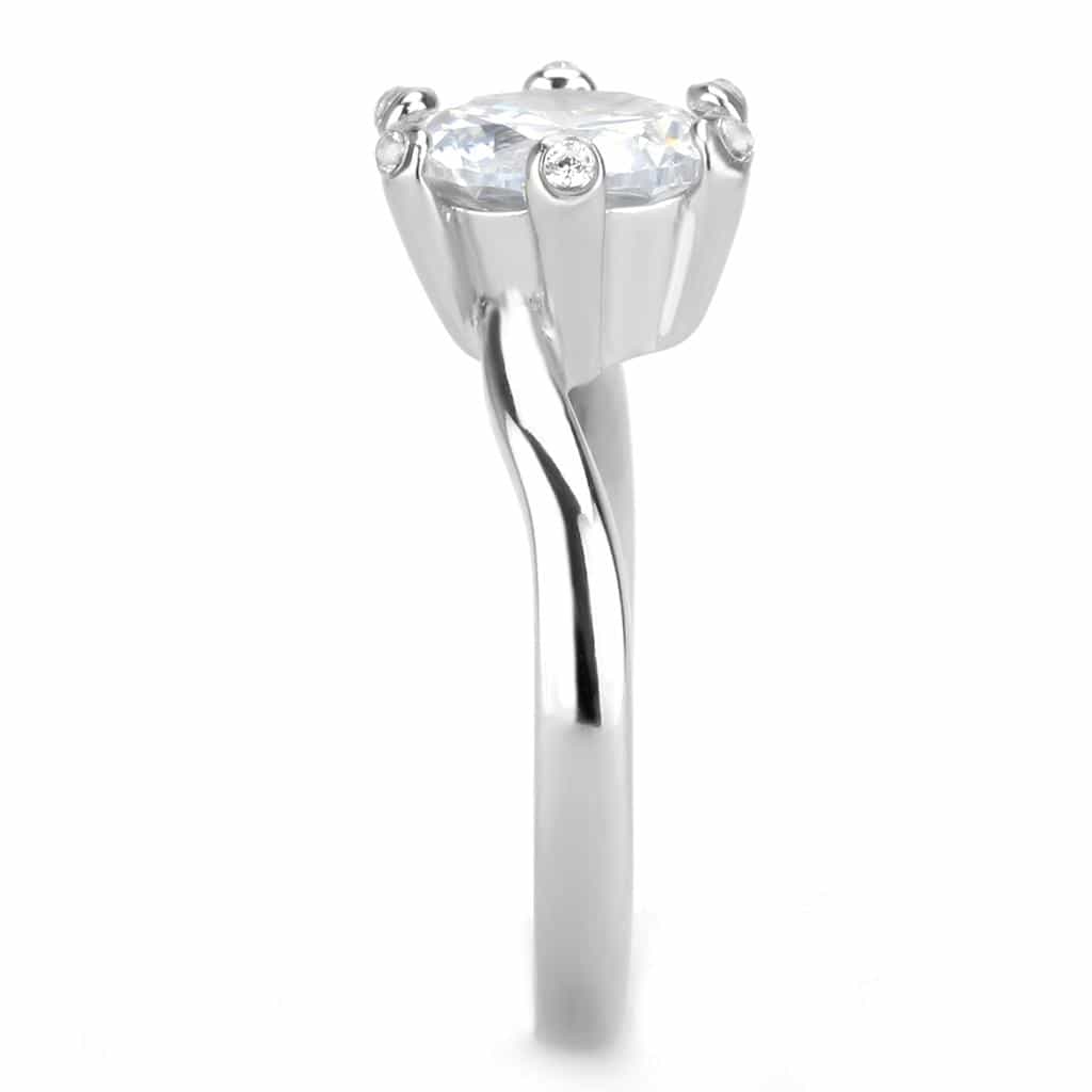 Stainless Steel Silver CZ Round Six Prong Solitaire Ring view 7