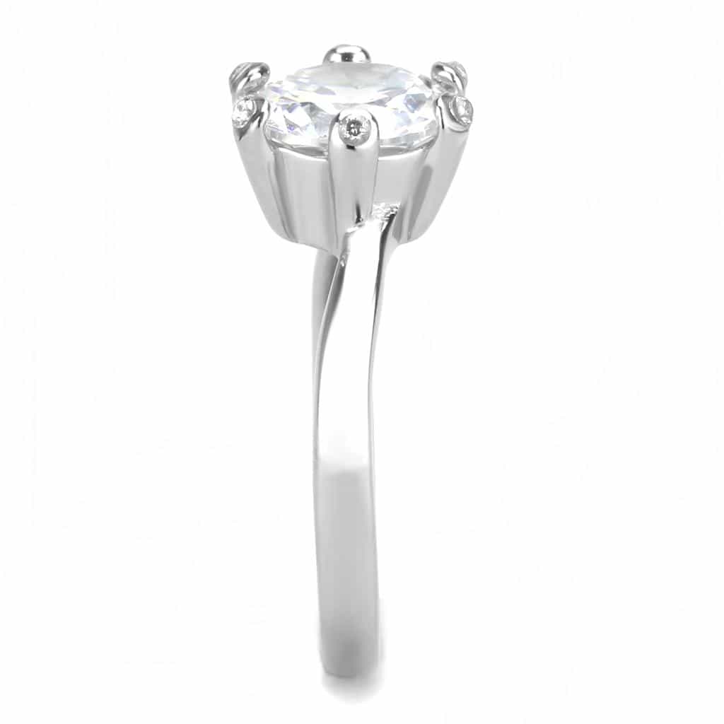 Stainless Steel Silver CZ Round Six Prong Solitaire Ring view 9