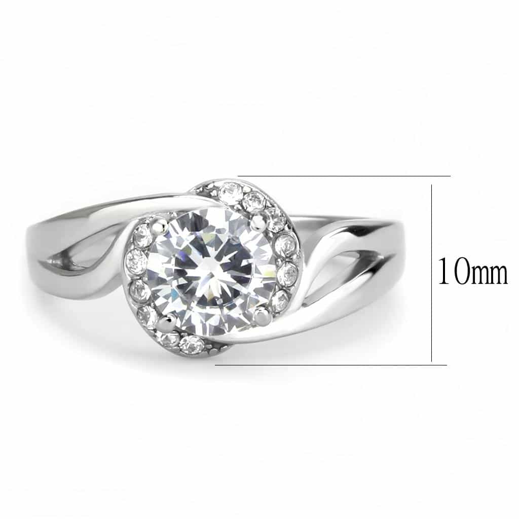 Stainless Steel Silver CZ Round Halo Bypass Solitaire Ring view 3