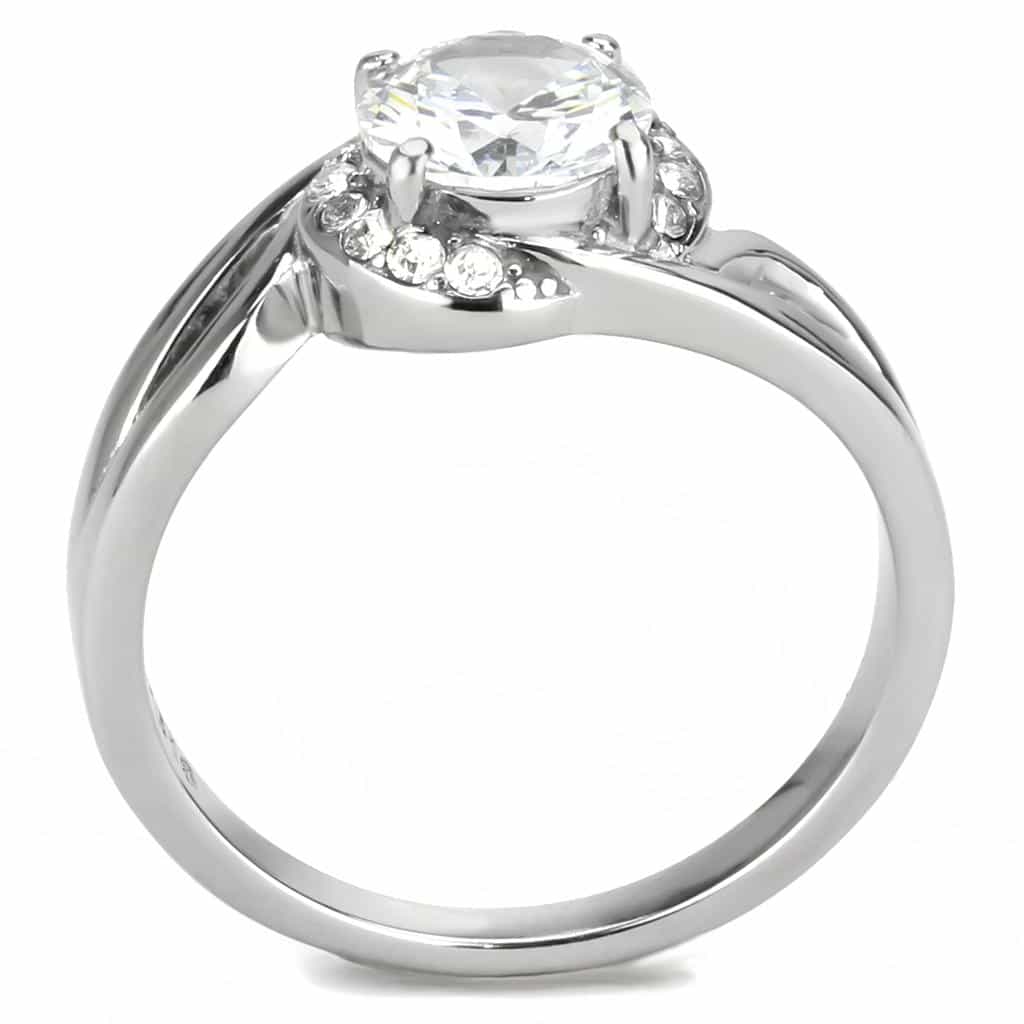 Stainless Steel Silver CZ Round Halo Bypass Solitaire Ring view 5