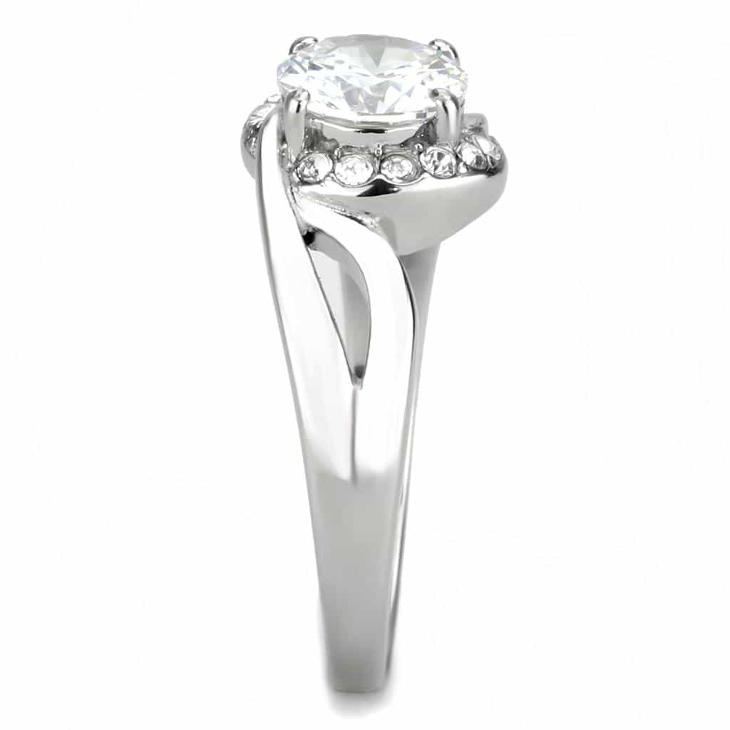 Stainless Steel Silver CZ Round Halo Bypass Solitaire Ring view 7