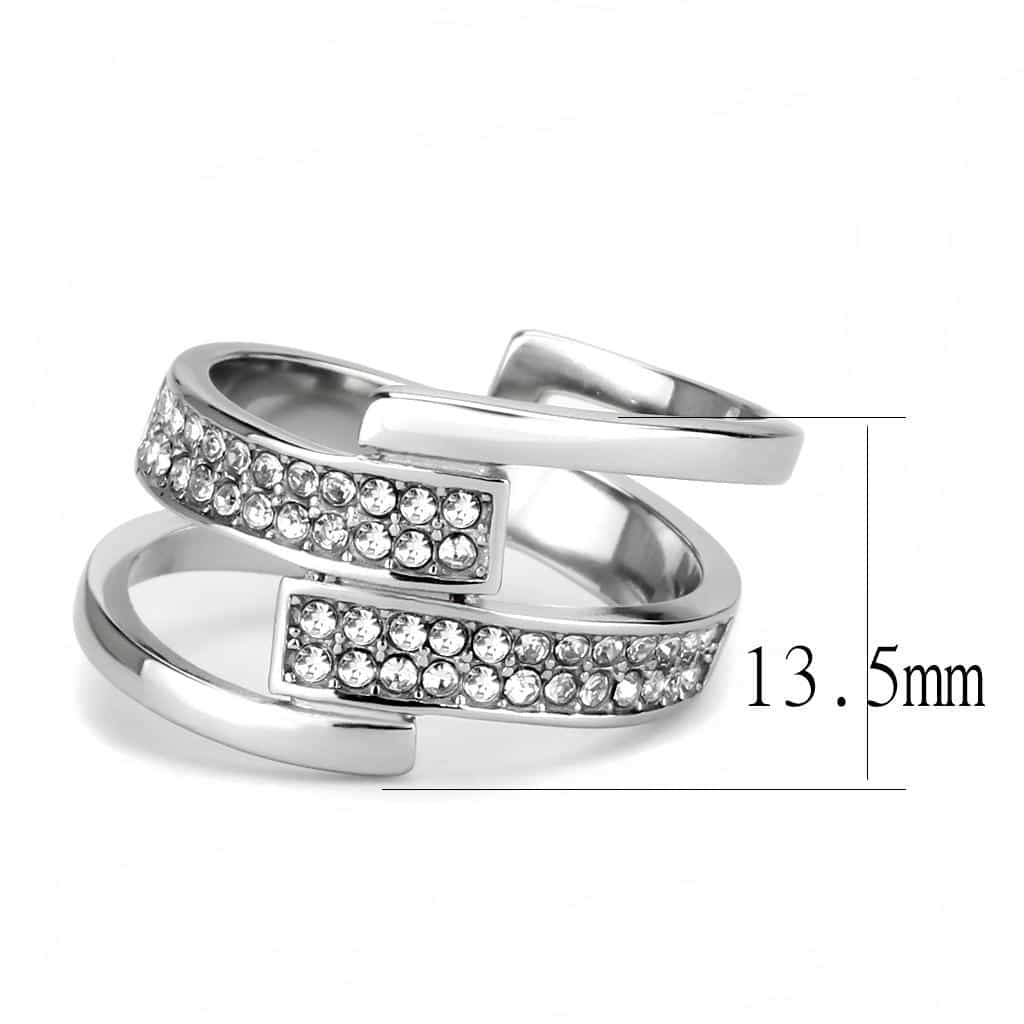 Stainless Steel Silver CZ Pave Crossover Open Wide Cocktail Ring view 3