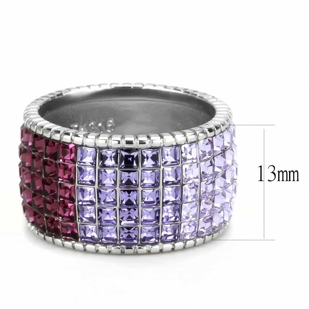 Stainless Steel Amethyst Pink Crystal Princess Channel Wide Ring view 3