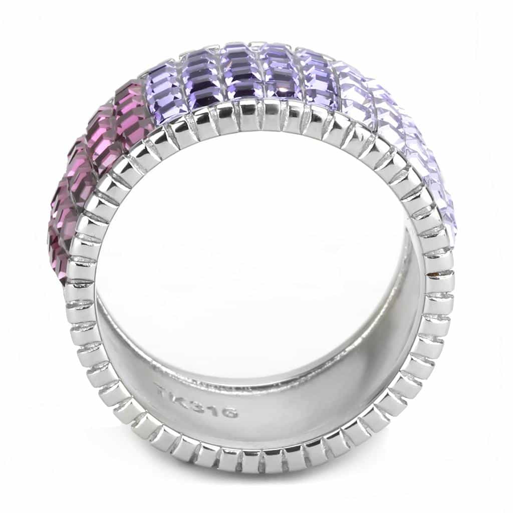 Stainless Steel Amethyst Pink Crystal Princess Channel Wide Ring view 5