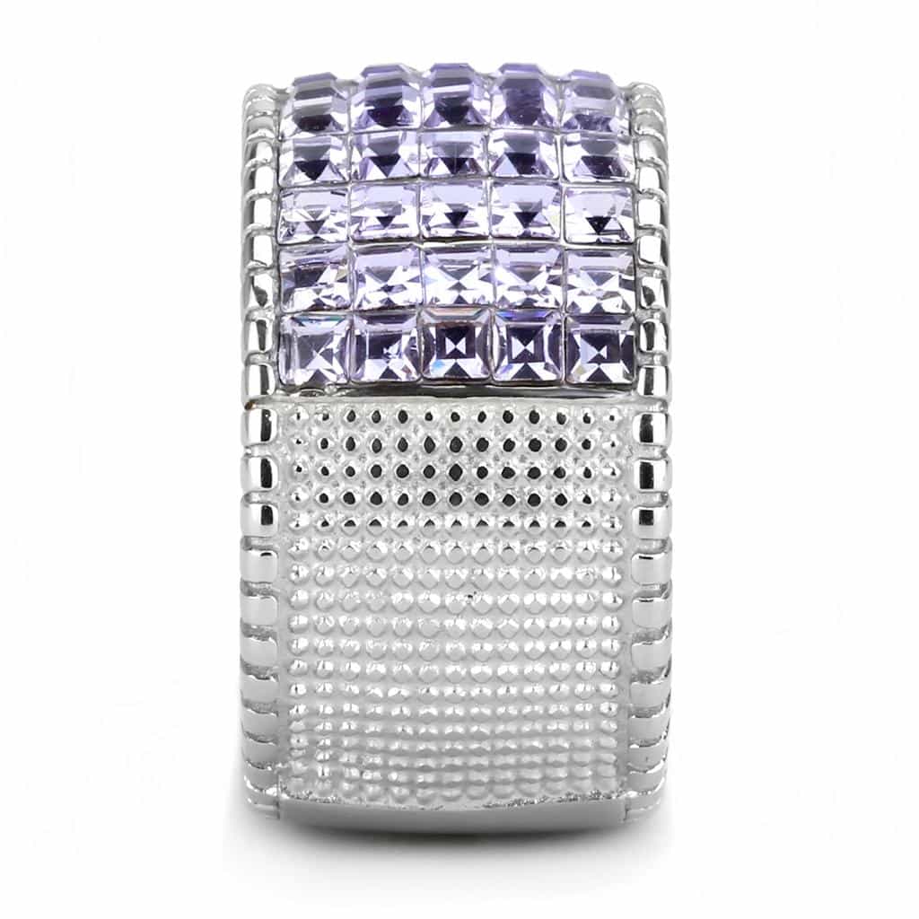 Stainless Steel Amethyst Pink Crystal Princess Channel Wide Ring view 9
