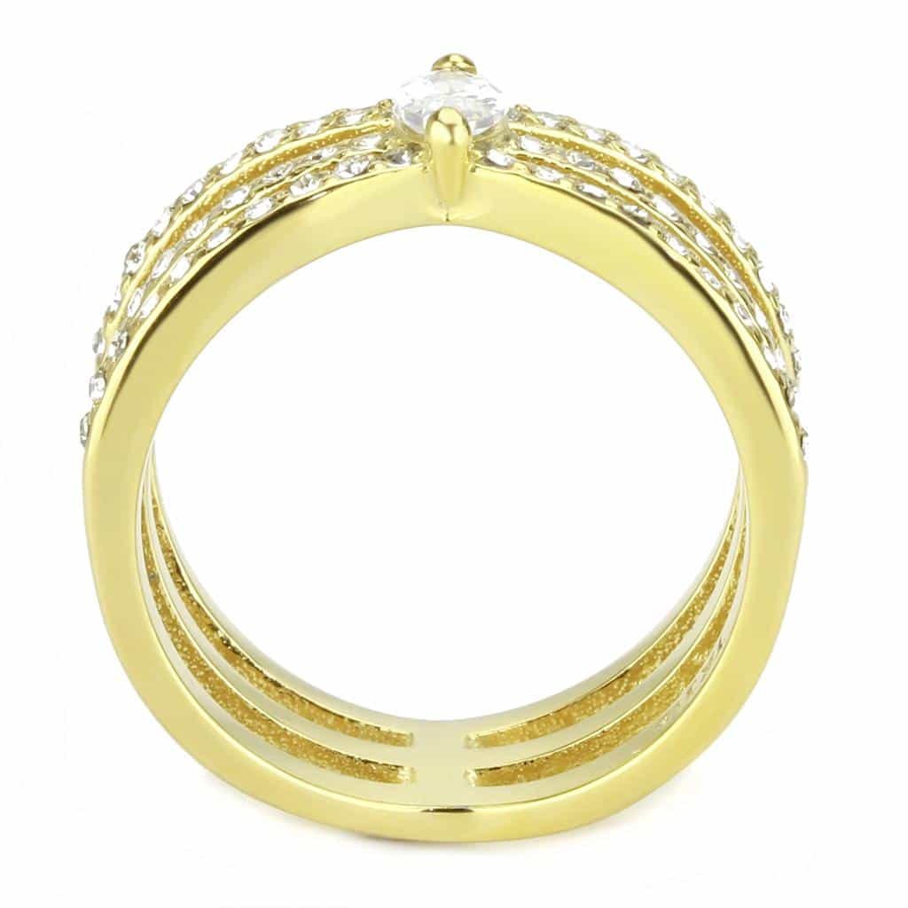 Stainless Steel Gold IP CZ Marquise Triple Band Open Ring view 5