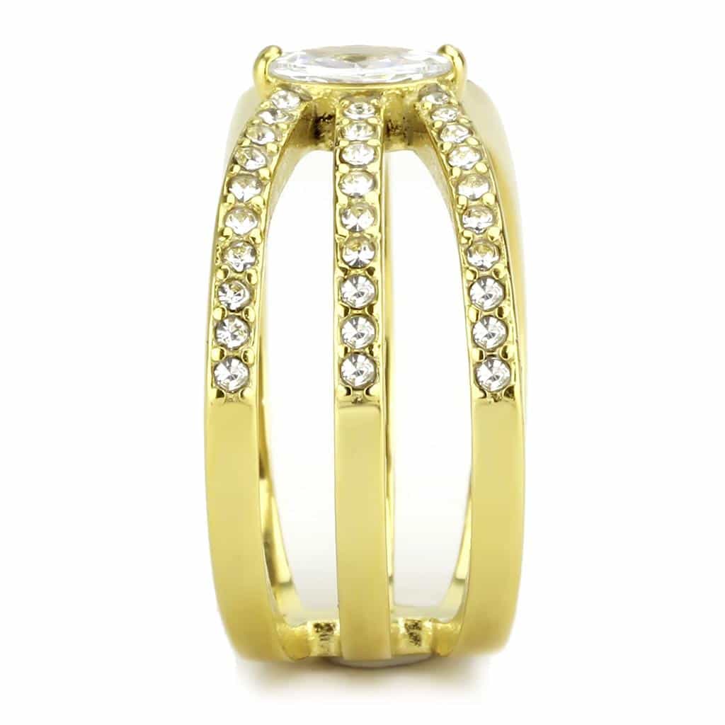 Stainless Steel Gold IP CZ Marquise Triple Band Open Ring view 7