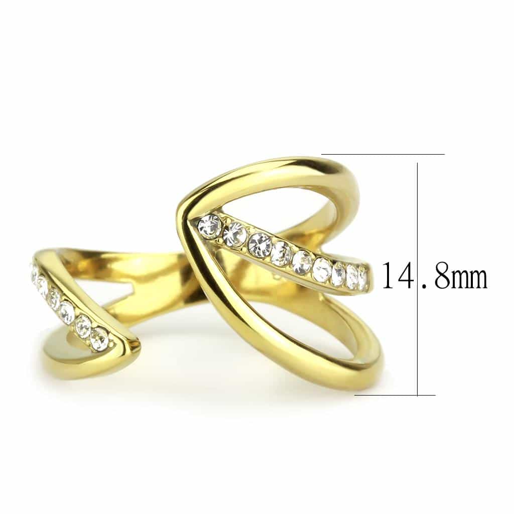 Stainless Steel Gold IP CZ Pave Open Wave Crossover Ring view 3