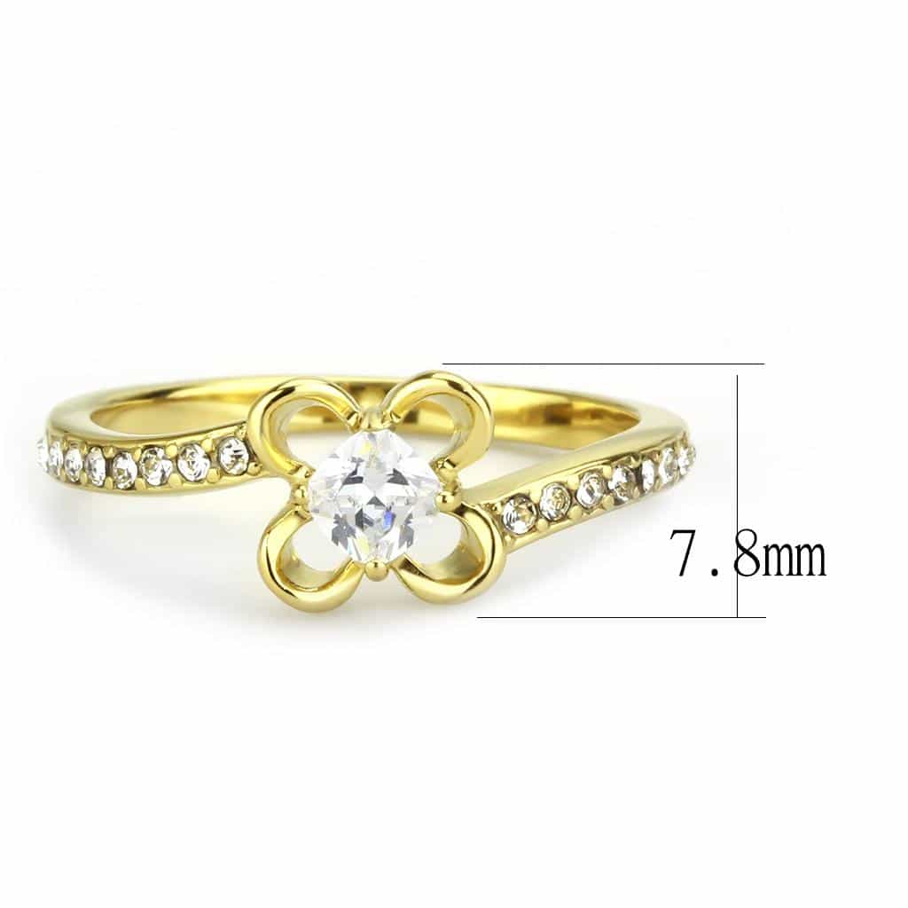 Stainless Steel Gold IP CZ Heart Bow Accent Solitaire Ring view 3