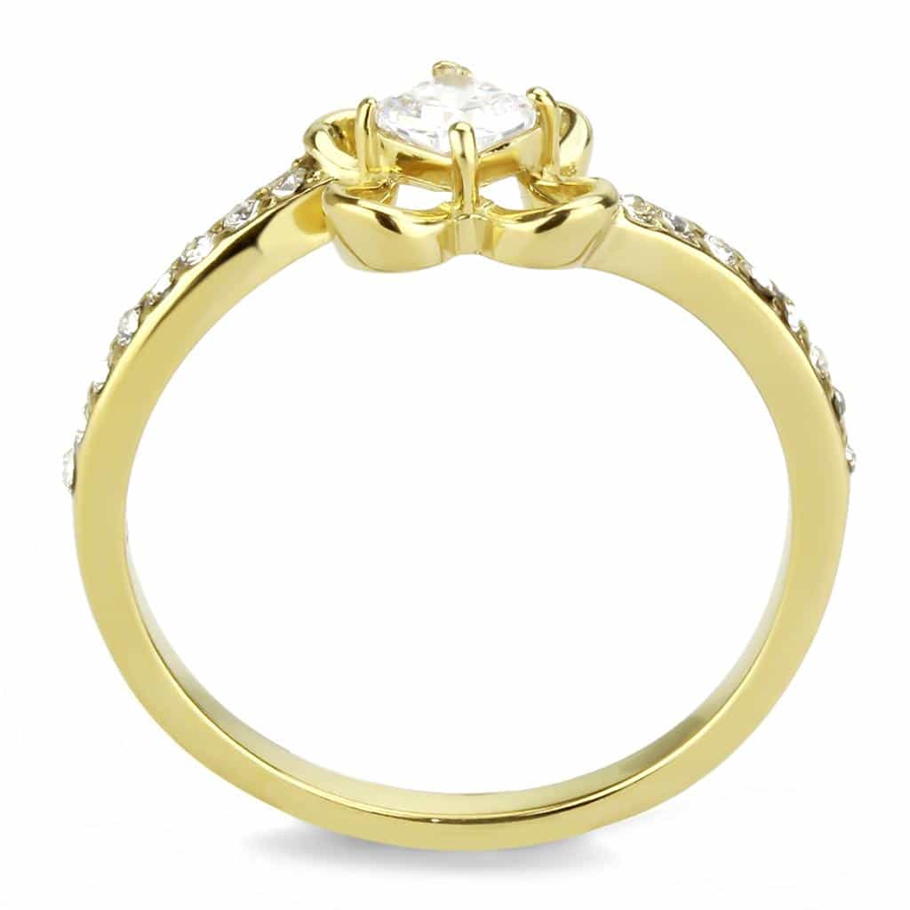 Stainless Steel Gold IP CZ Heart Bow Accent Solitaire Ring view 5