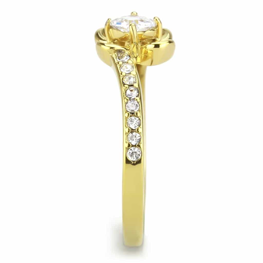 Stainless Steel Gold IP CZ Heart Bow Accent Solitaire Ring view 7