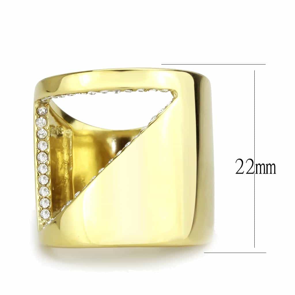 Stainless Steel Gold IP CZ V Chevron Shield Wide Band Ring view 3