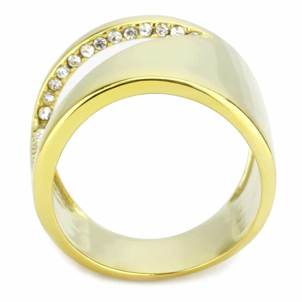 Stainless Steel Gold IP CZ V Chevron Shield Wide Band Ring view 5