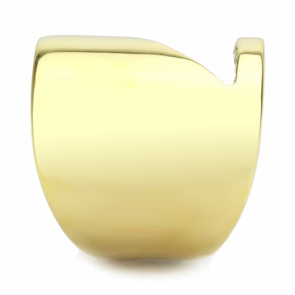 Stainless Steel Gold IP CZ V Chevron Shield Wide Band Ring view 7