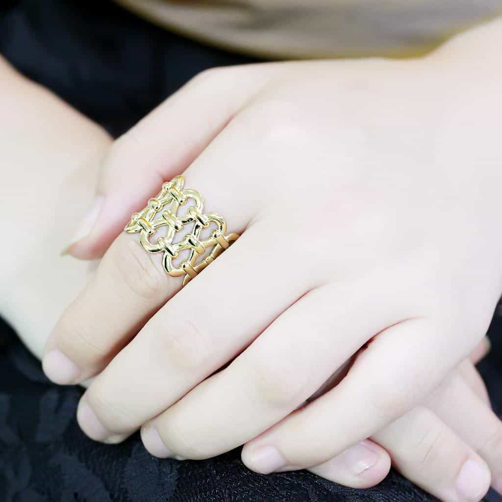 Stainless Steel Gold IP Filigree Scroll Open Dome Cocktail Ring view 9