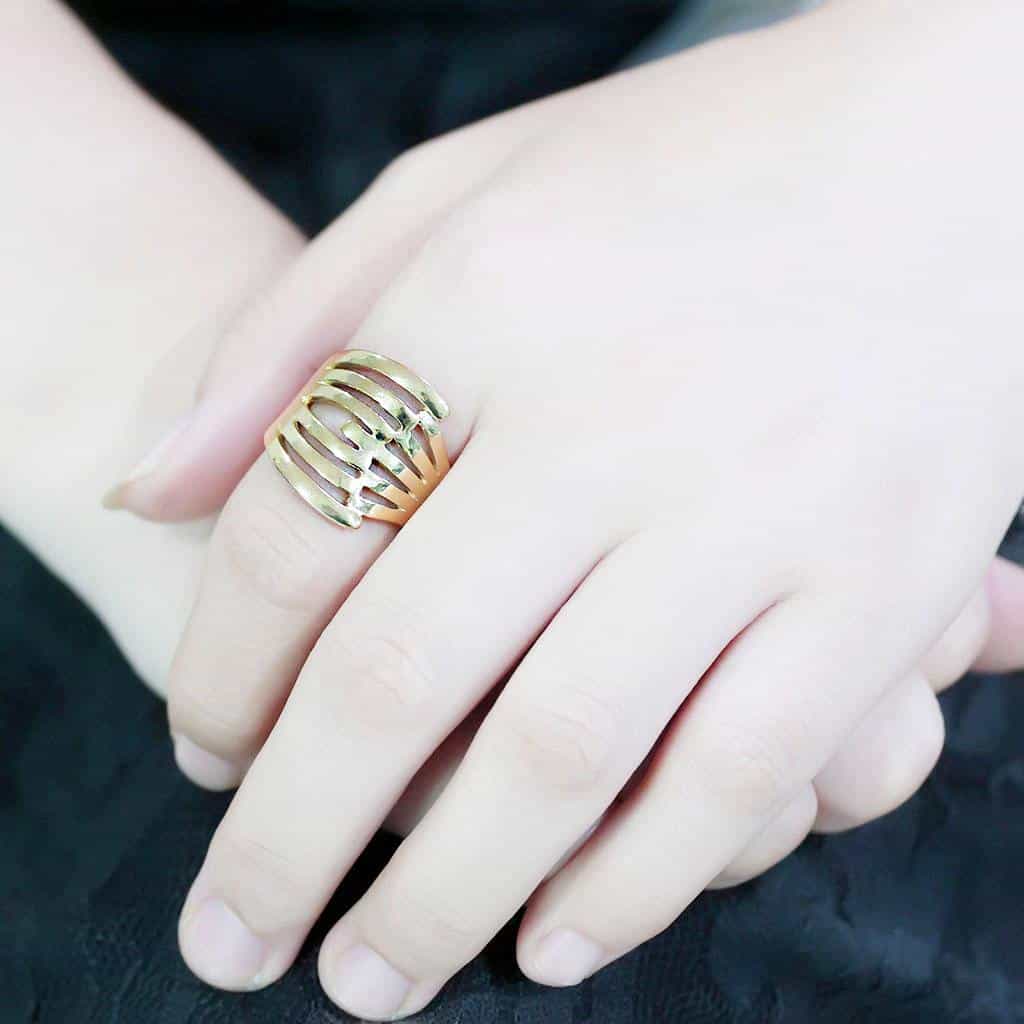 Stainless Steel Gold IP Open Cage Wide Band Ring view 11
