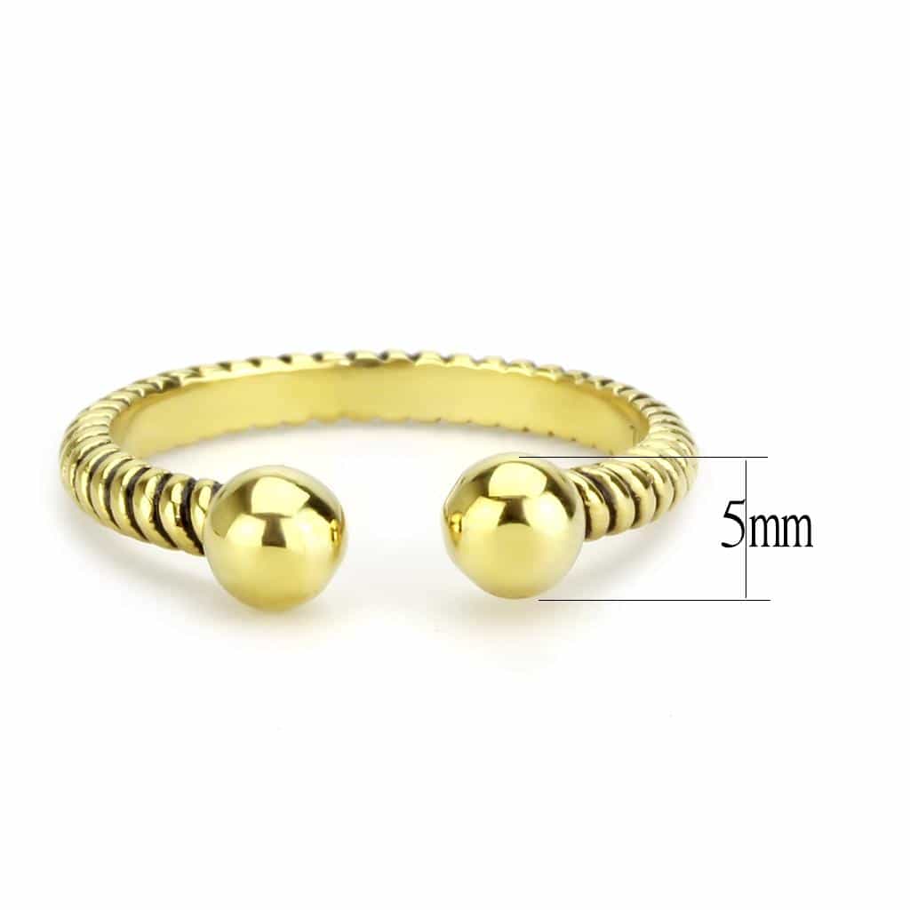 Stainless Steel Gold IP Cable Twist Ball Cuff Open Ring view 3