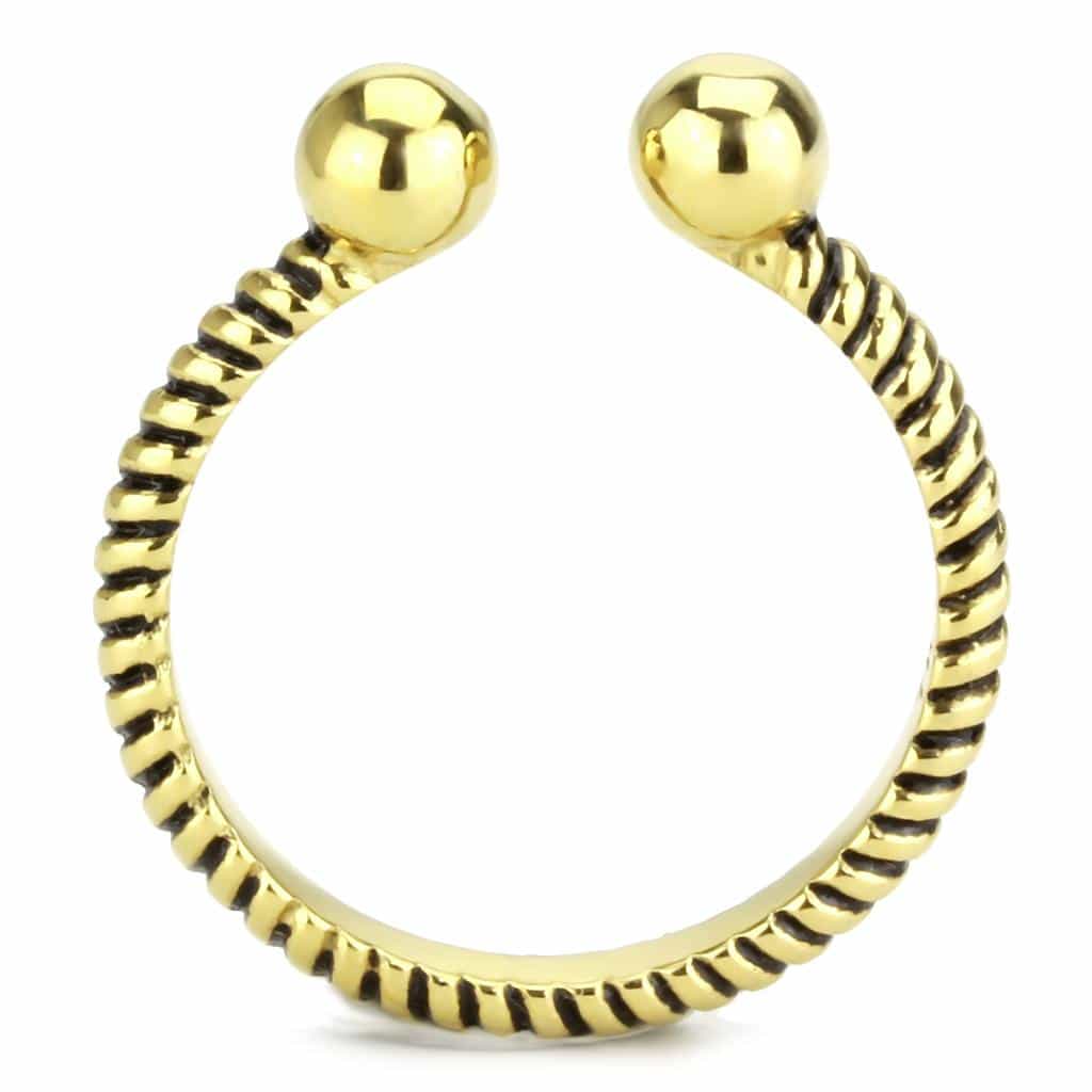 Stainless Steel Gold IP Cable Twist Ball Cuff Open Ring view 5