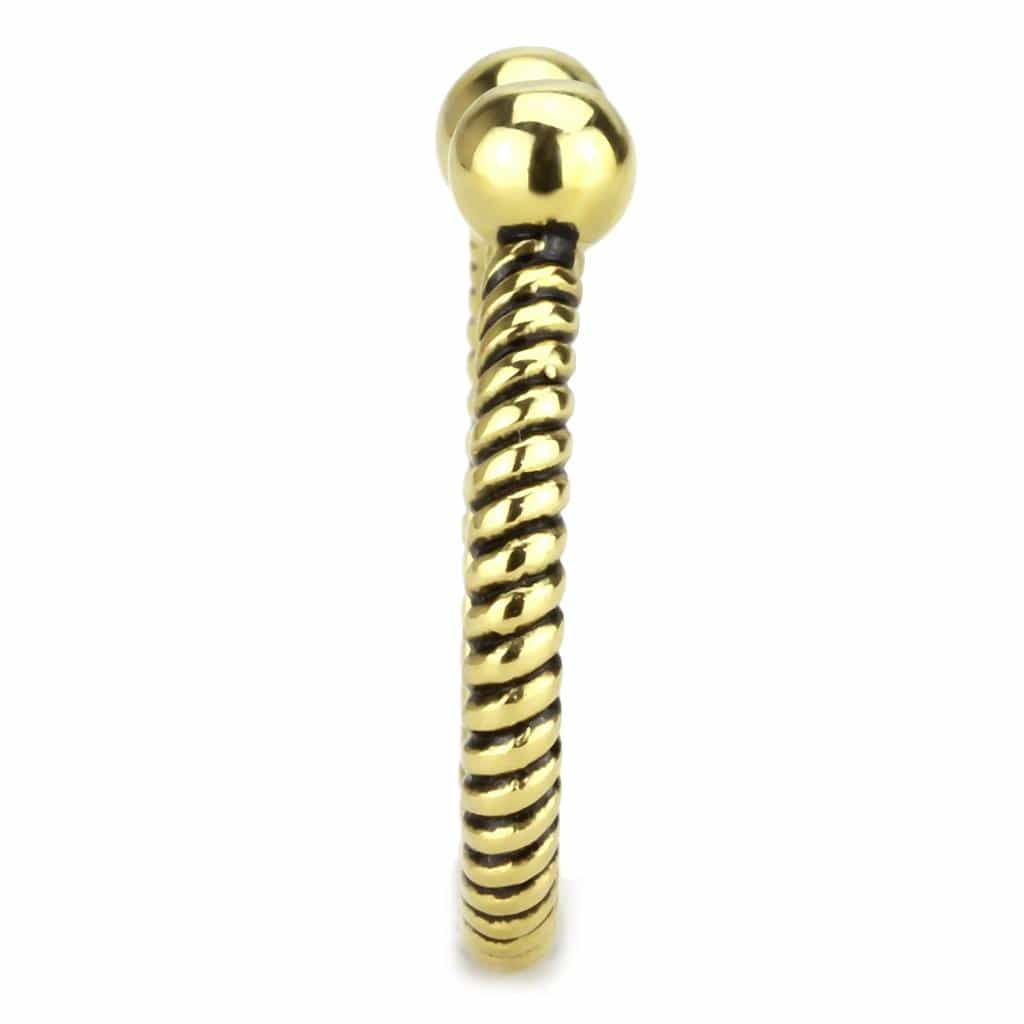 Stainless Steel Gold IP Cable Twist Ball Cuff Open Ring view 7