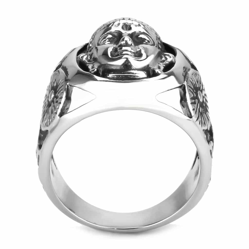 Stainless Steel Skull Carved Mens Signet Ring view 5