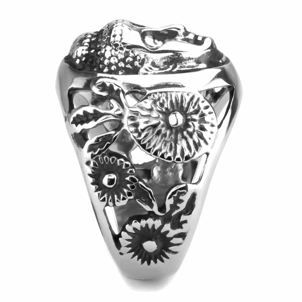 Stainless Steel Skull Carved Mens Signet Ring view 7