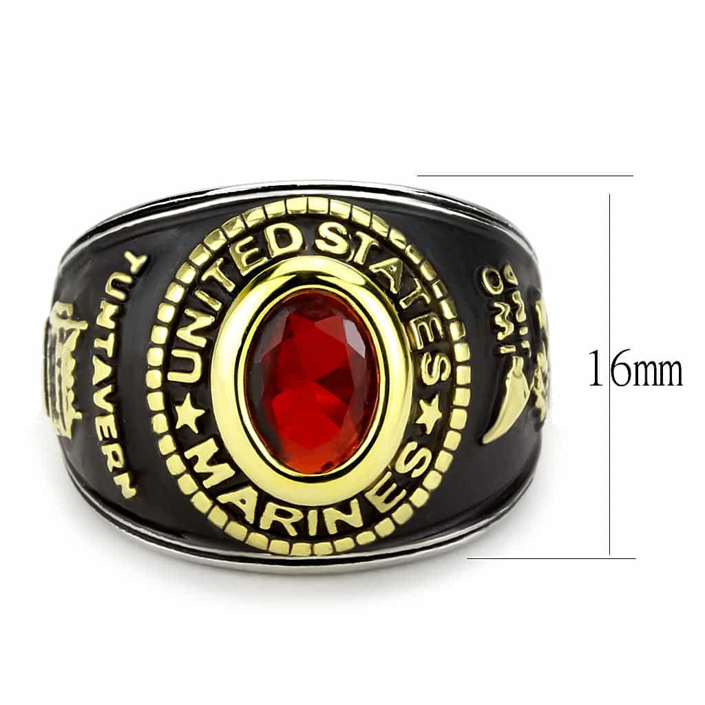 Stainless Steel US Marines Red Stone Military Mens Signet Ring view 3