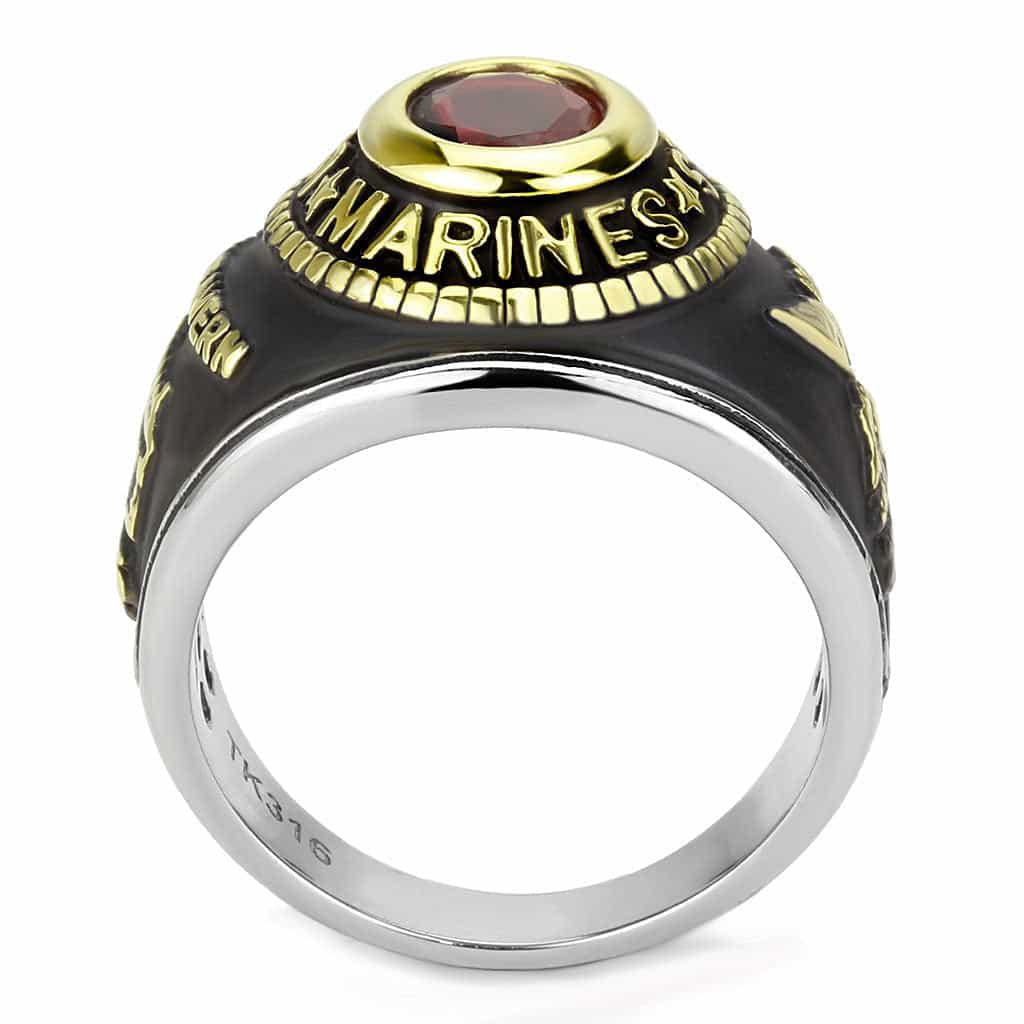 Stainless Steel US Marines Red Stone Military Mens Signet Ring view 5