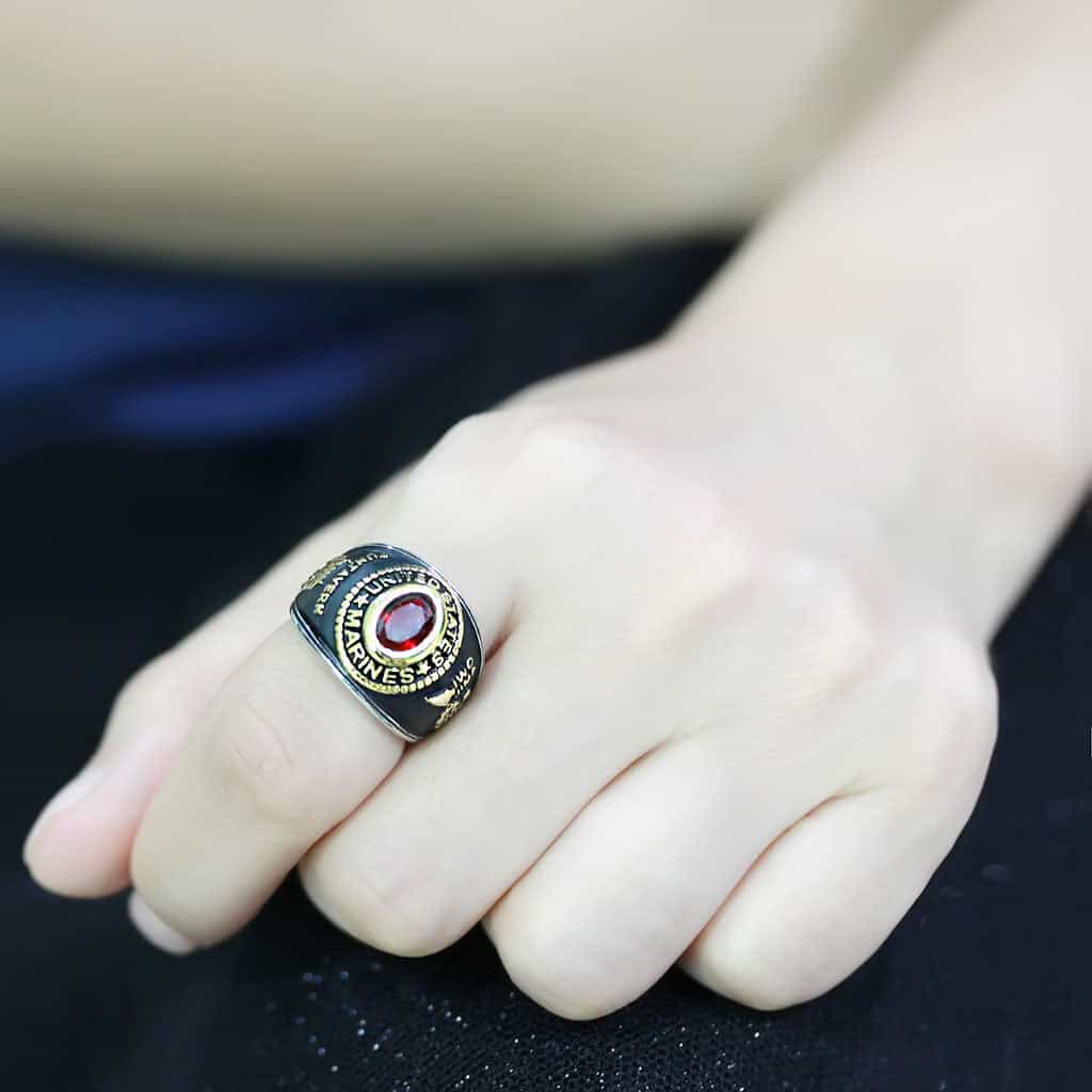 Stainless Steel US Marines Red Stone Military Mens Signet Ring view 13