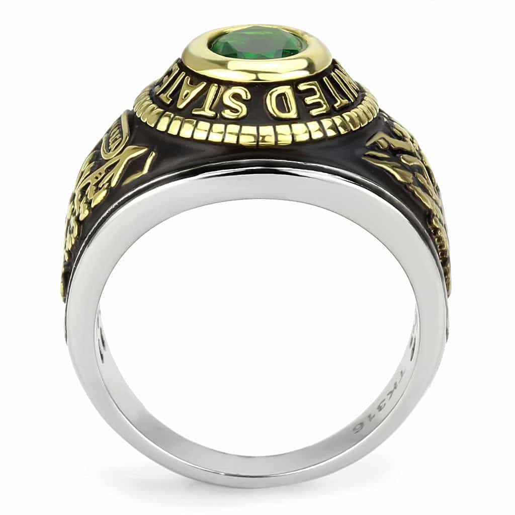Stainless Steel US Army Green Stone Military Mens Signet Ring view 5