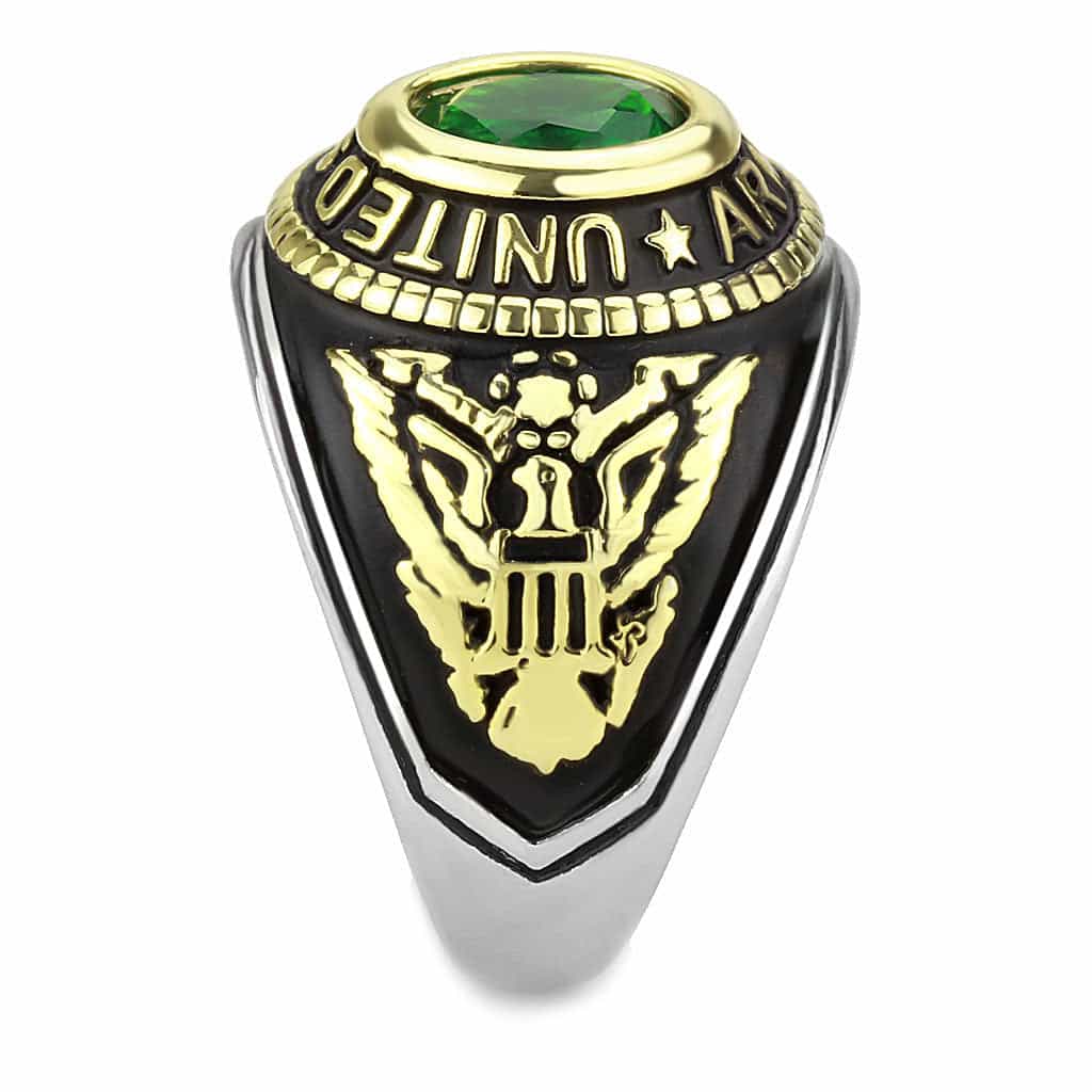 Stainless Steel US Army Green Stone Military Mens Signet Ring view 11