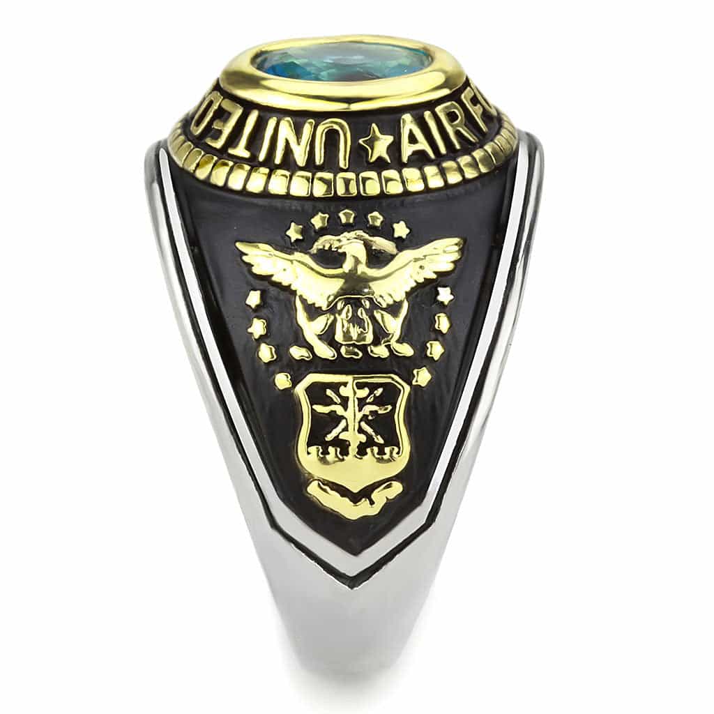 Stainless Steel US Air Force Blue Stone Military Mens Signet Ring view 6