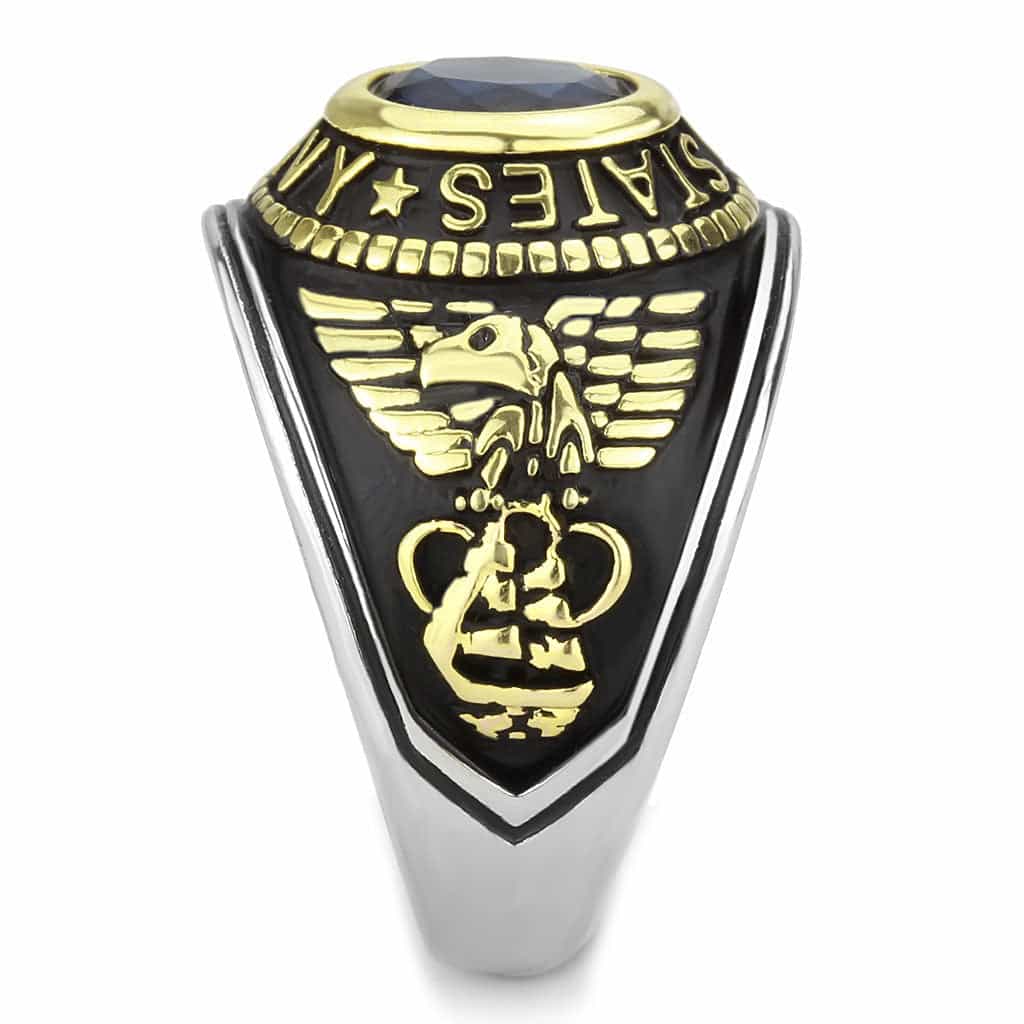 Stainless Steel US Navy Blue Stone Military Mens Signet Ring view 9