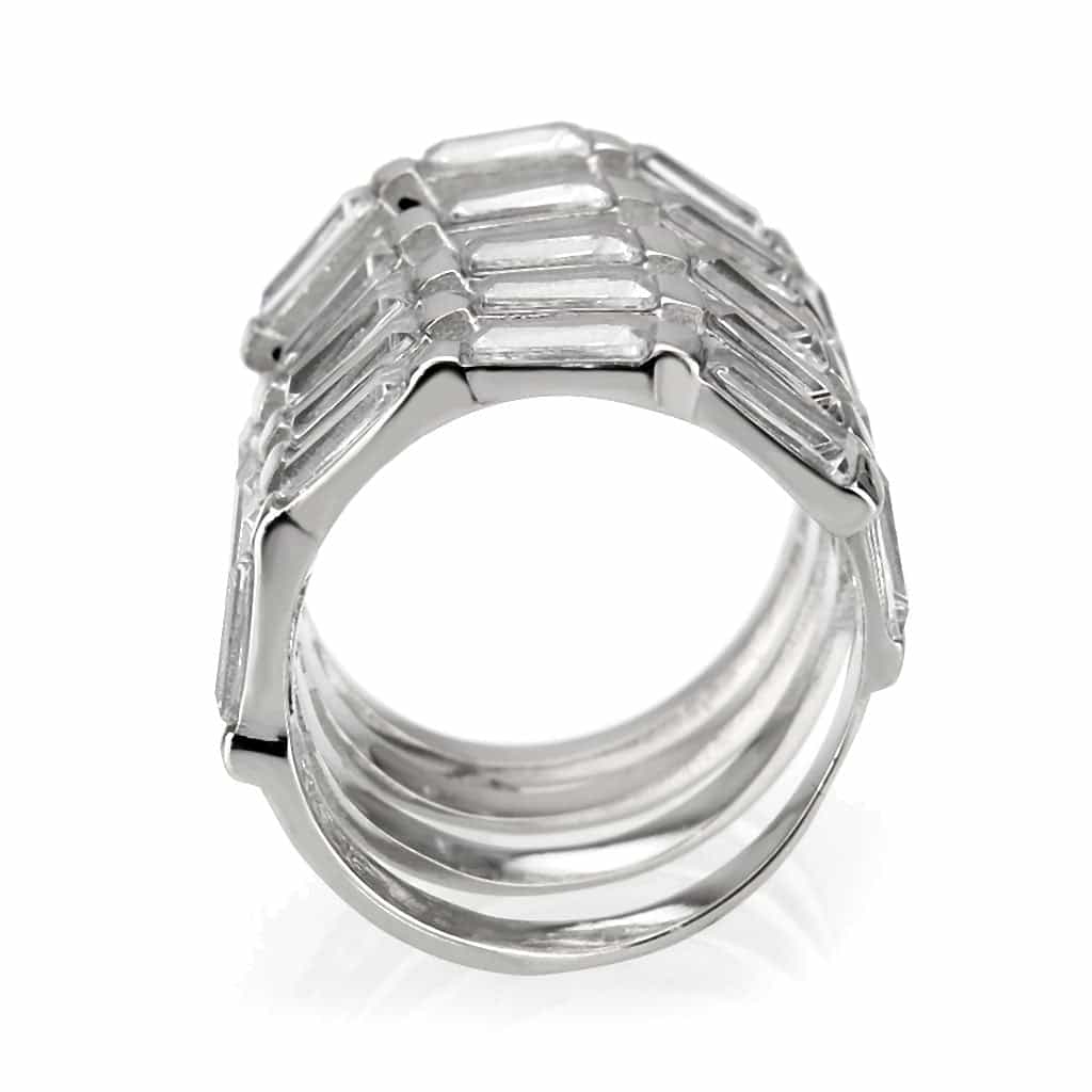 Stainless Steel CZ Baguette Open Cage Wide Band Ring view 5