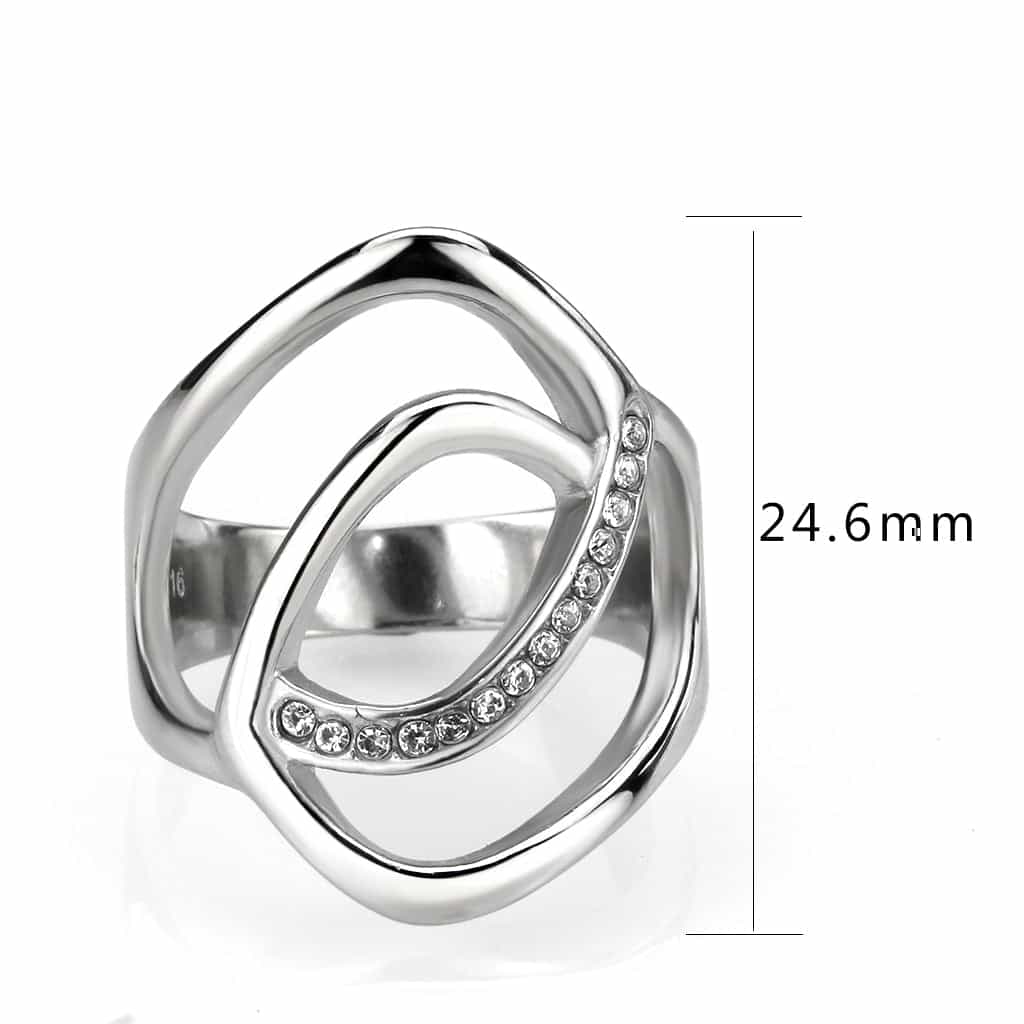 Stainless Steel CZ Pave Interlocking Loop Cocktail Ring view 3