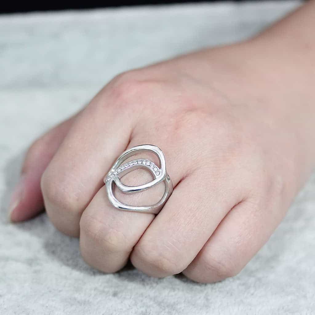 Stainless Steel CZ Pave Interlocking Loop Cocktail Ring view 9