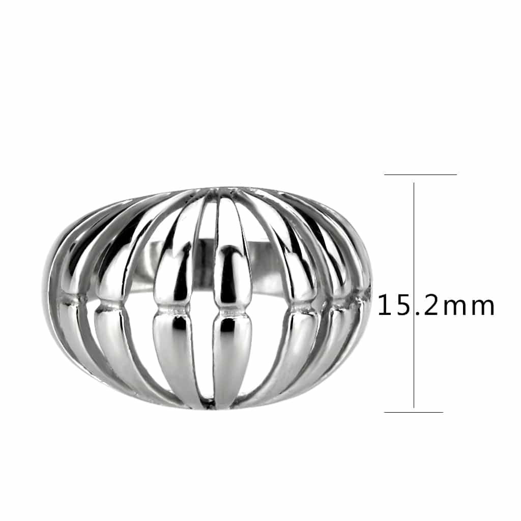 Stainless Steel Silver Polished Ribbed Cage Dome Wide Band Ring view 3