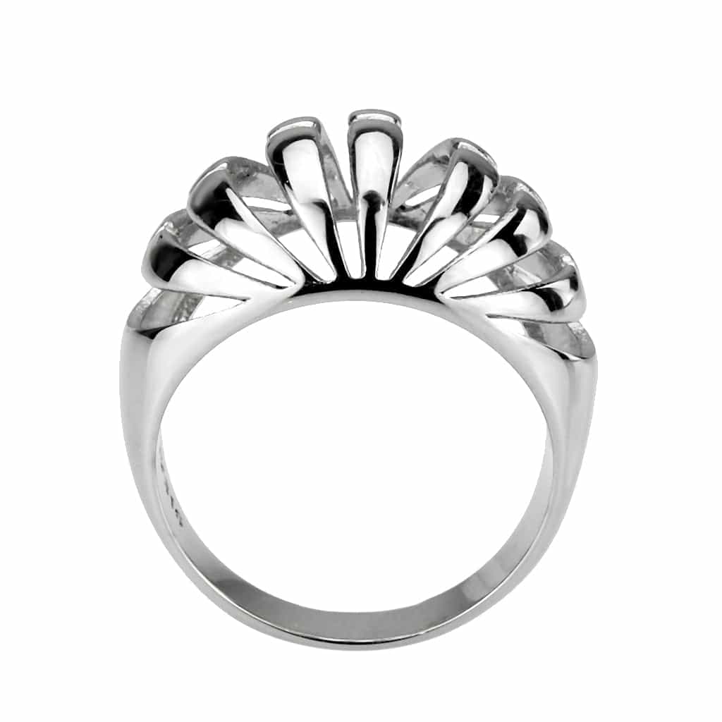 Stainless Steel Silver Polished Ribbed Cage Dome Wide Band Ring view 5