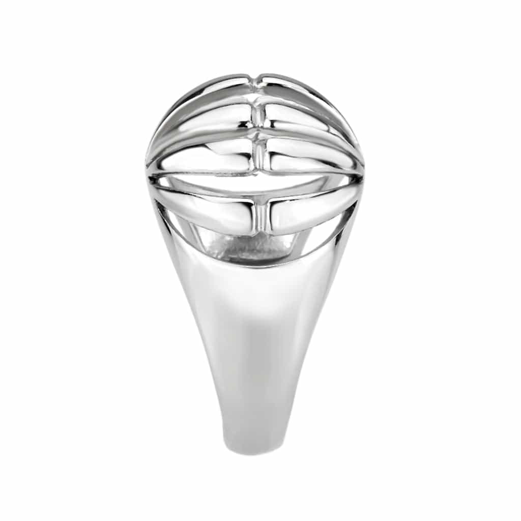 Stainless Steel Silver Polished Ribbed Cage Dome Wide Band Ring view 7