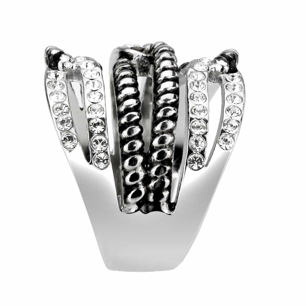 Stainless Steel Dark IP CZ Pave Rope Chain Multi Row Wide Ring view 7
