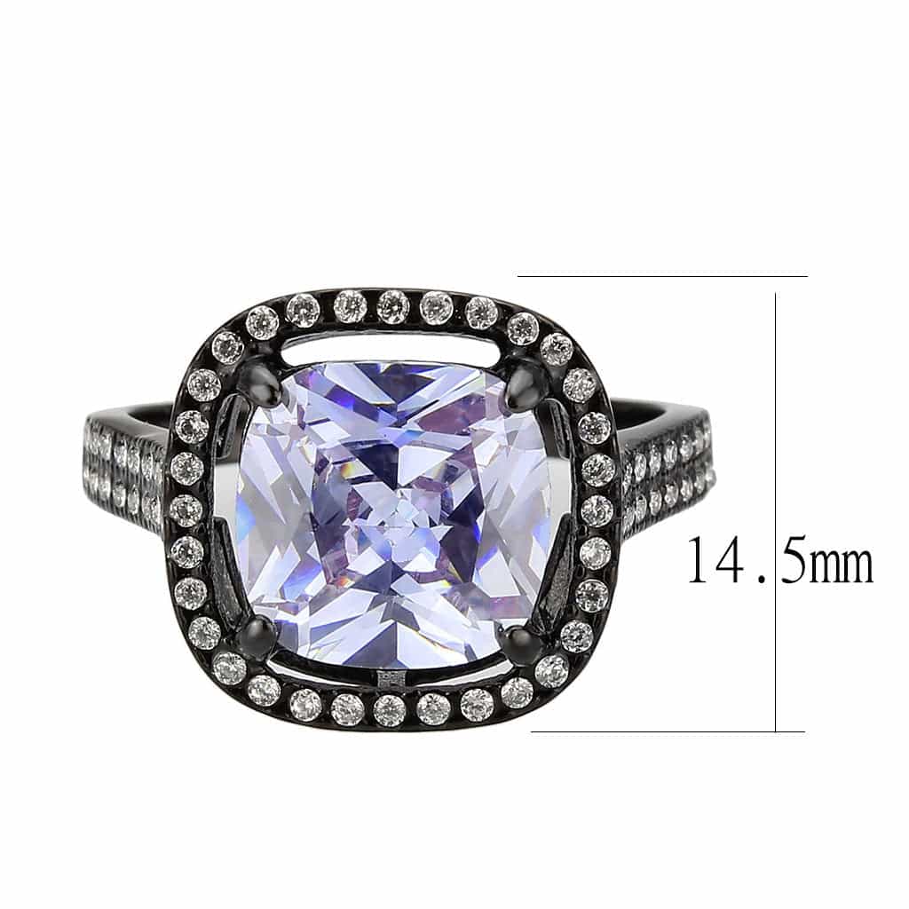 Stainless Steel Dark IP Lavender CZ Cushion Halo Solitaire Ring view 3
