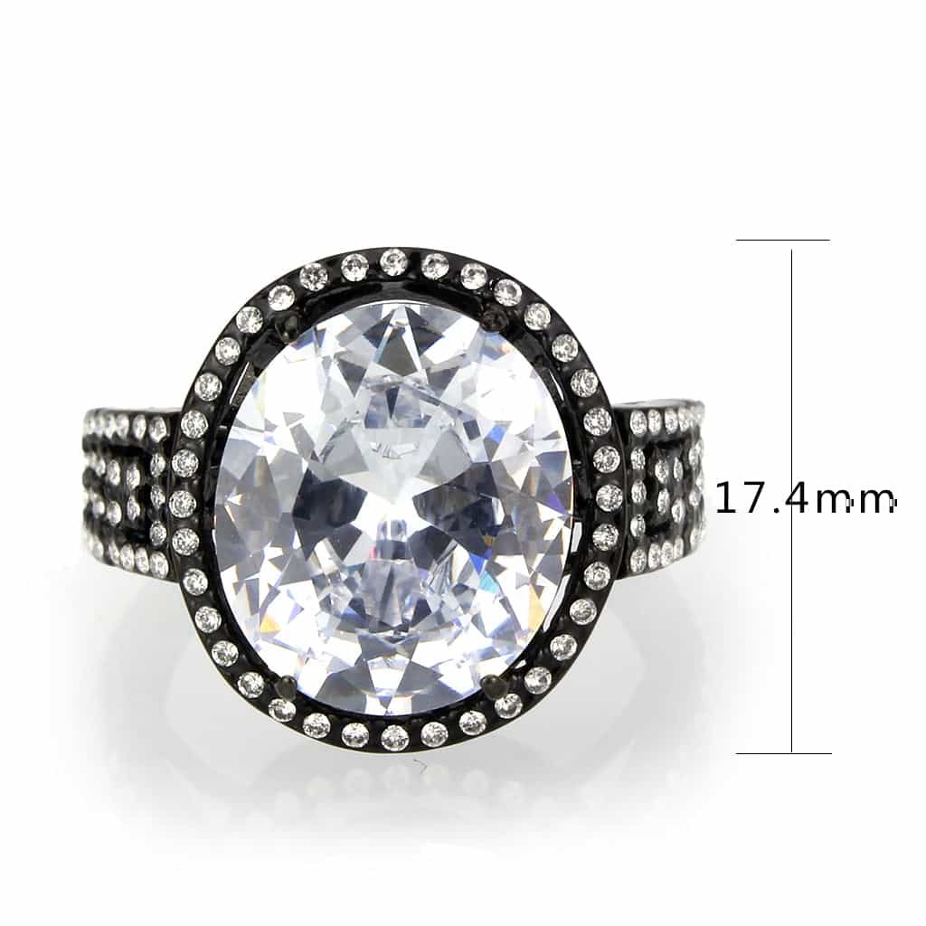 Stainless Steel Dark IP CZ Oval Pave Halo Cocktail Ring view 3