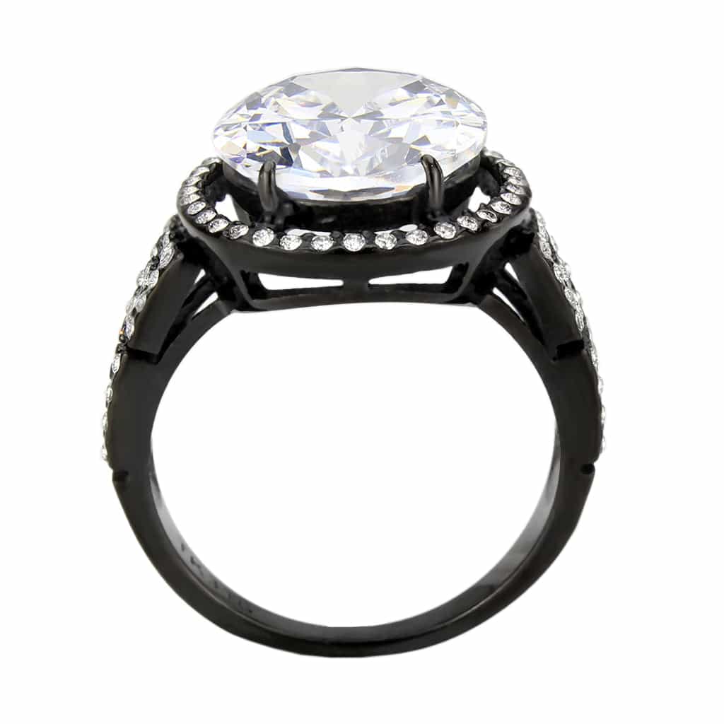 Stainless Steel Dark IP CZ Oval Pave Halo Cocktail Ring view 5