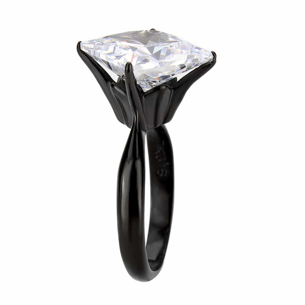 Stainless Steel Dark IP CZ Princess Cathedral Solitaire Ring view 7