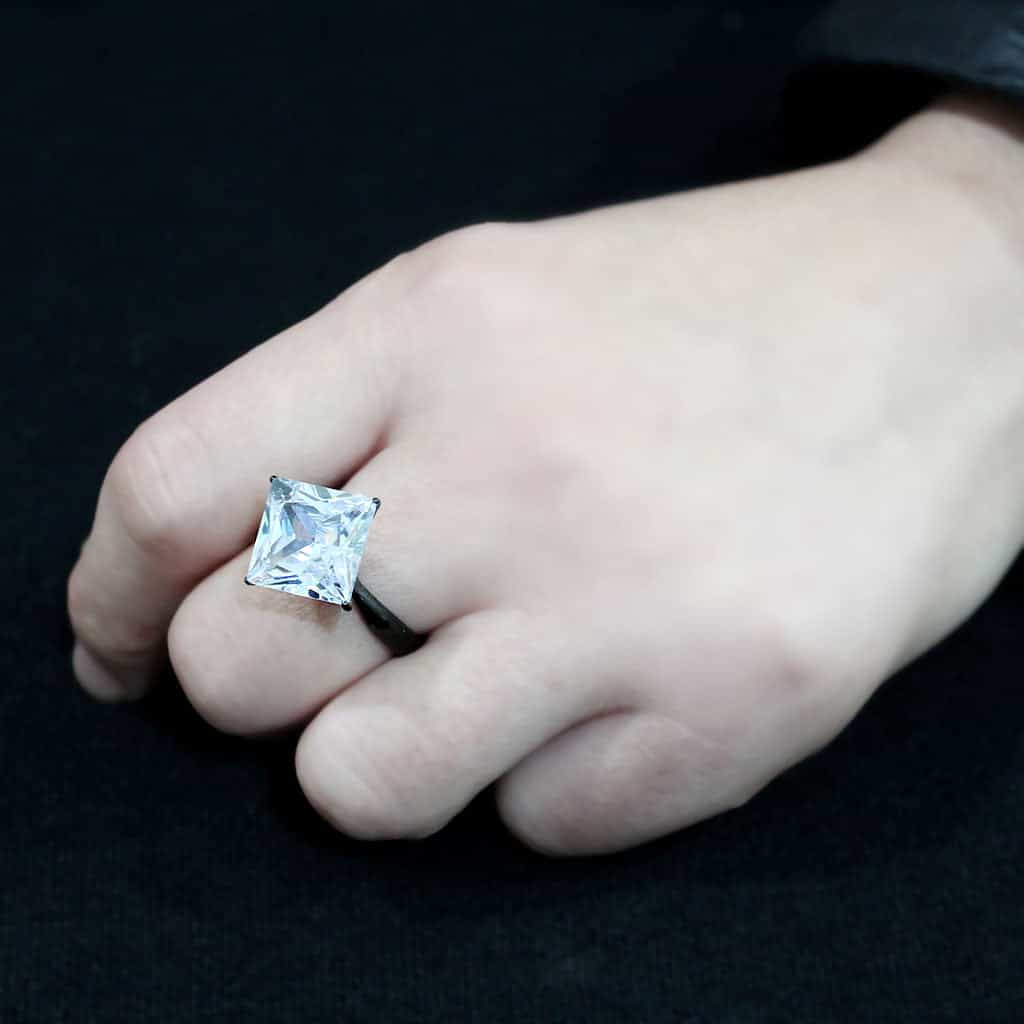 Stainless Steel Dark IP CZ Princess Cathedral Solitaire Ring view 9