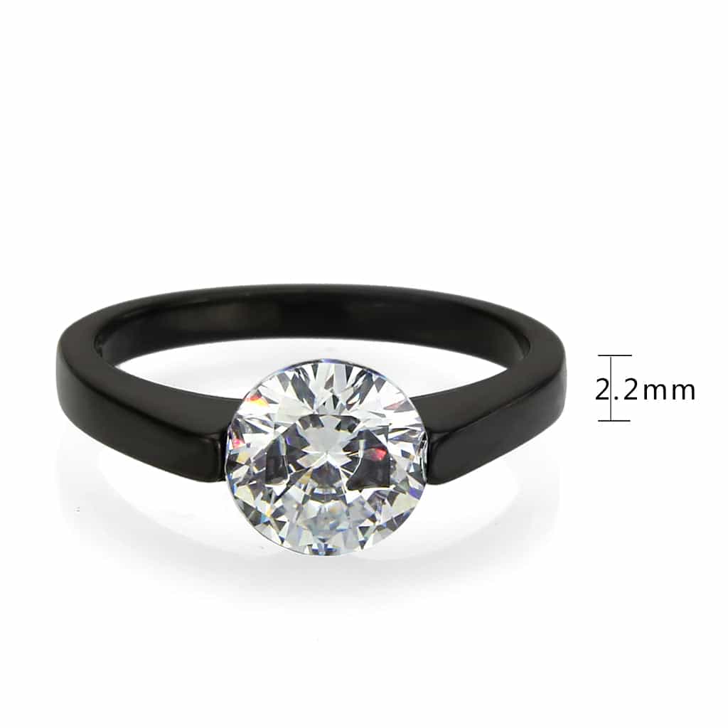Stainless Steel Dark IP CZ Round Tension Set Solitaire Ring view 3