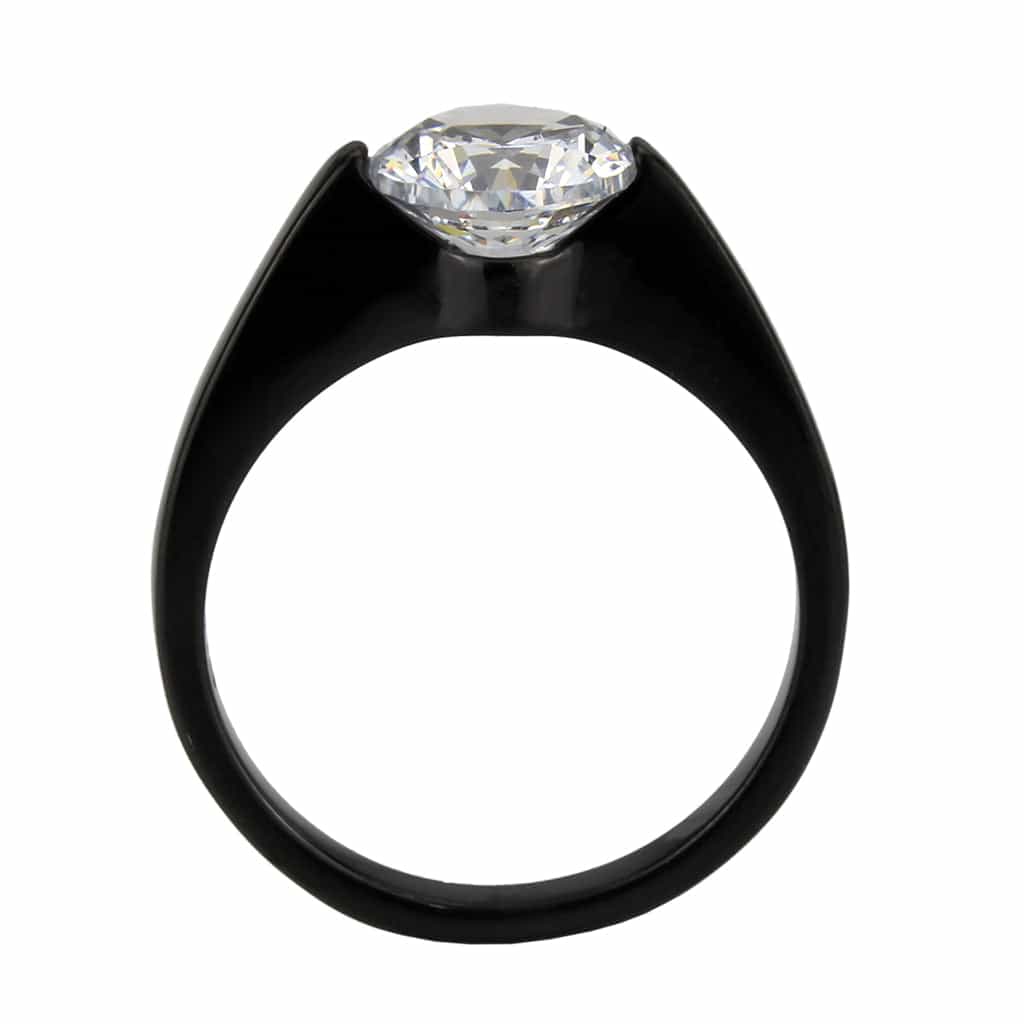 Stainless Steel Dark IP CZ Round Tension Set Solitaire Ring view 5