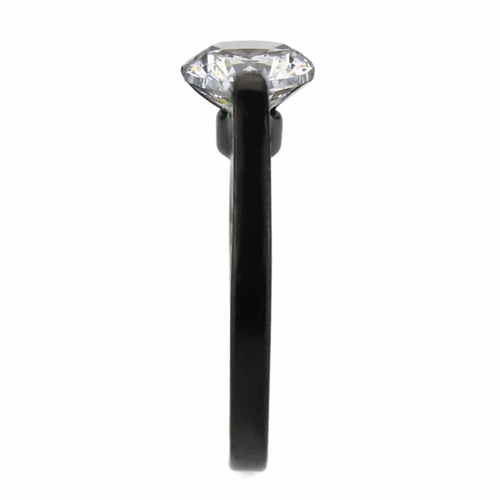 Stainless Steel Dark IP CZ Round Tension Set Solitaire Ring view 7