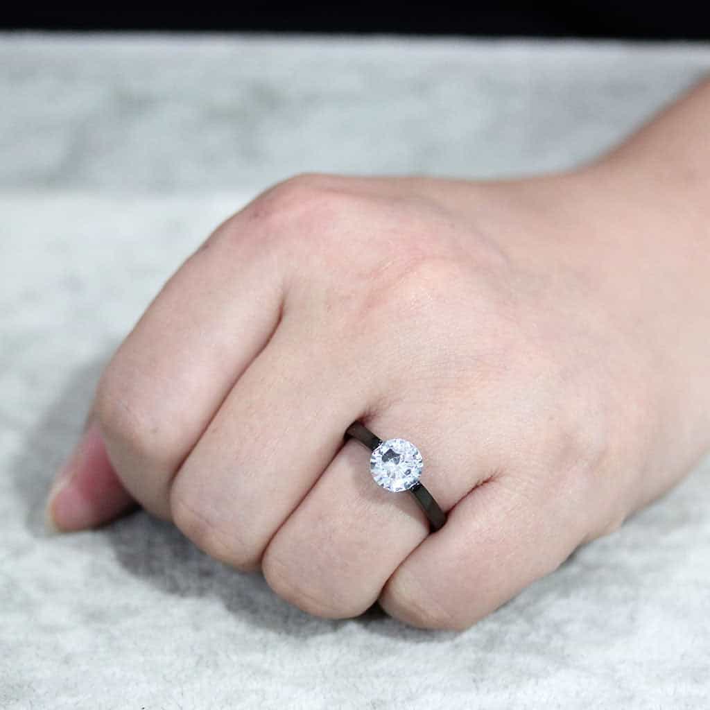 Stainless Steel Dark IP CZ Round Tension Set Solitaire Ring view 9