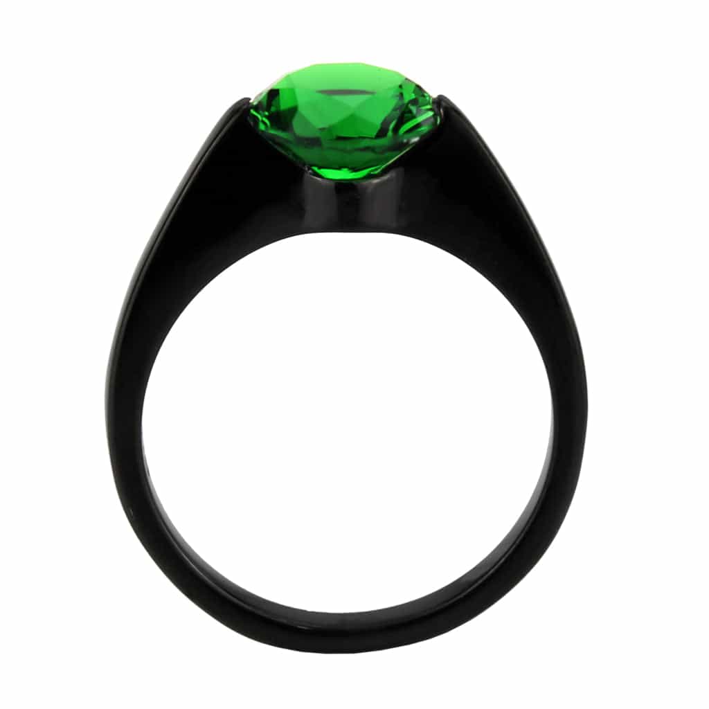 Stainless Steel Dark IP Emerald Green CZ Round Bypass Ring view 5
